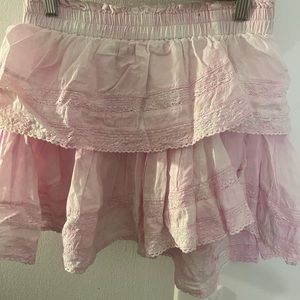 LoveShackFancy Ruffle Heritage Mini skirt in pink; size small